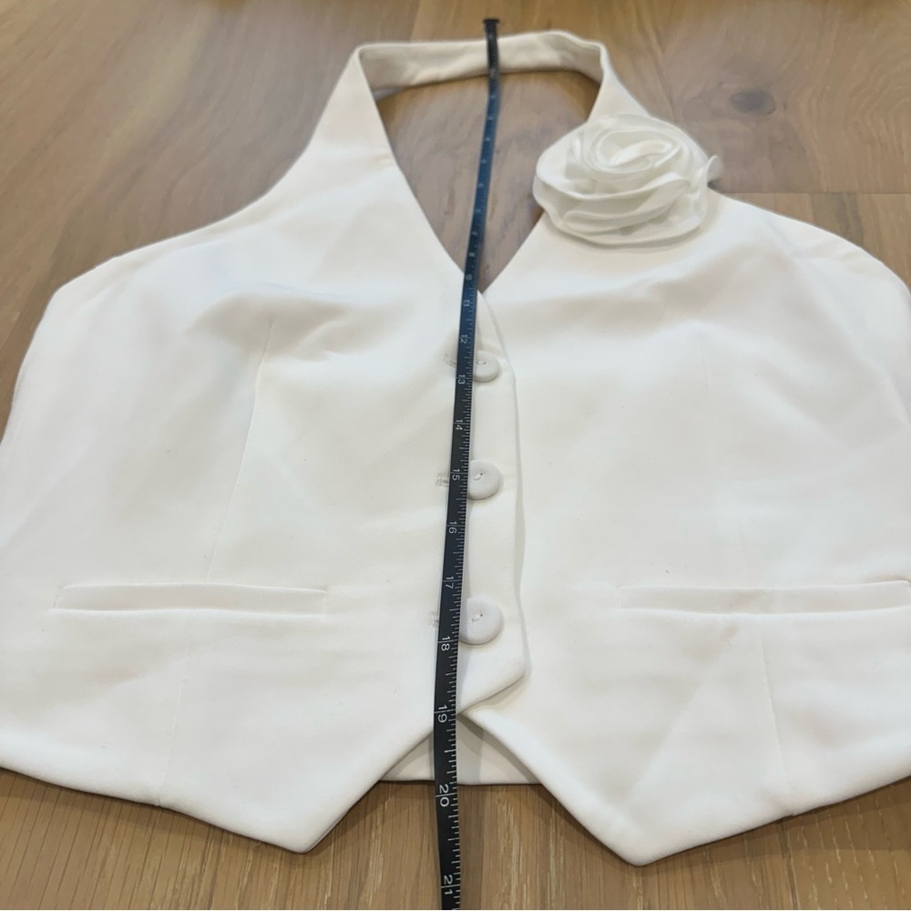 Mango White Vest Floral Applique Halter Bridal Rosette Suit Crop Top Medium - Picture 15 of 16